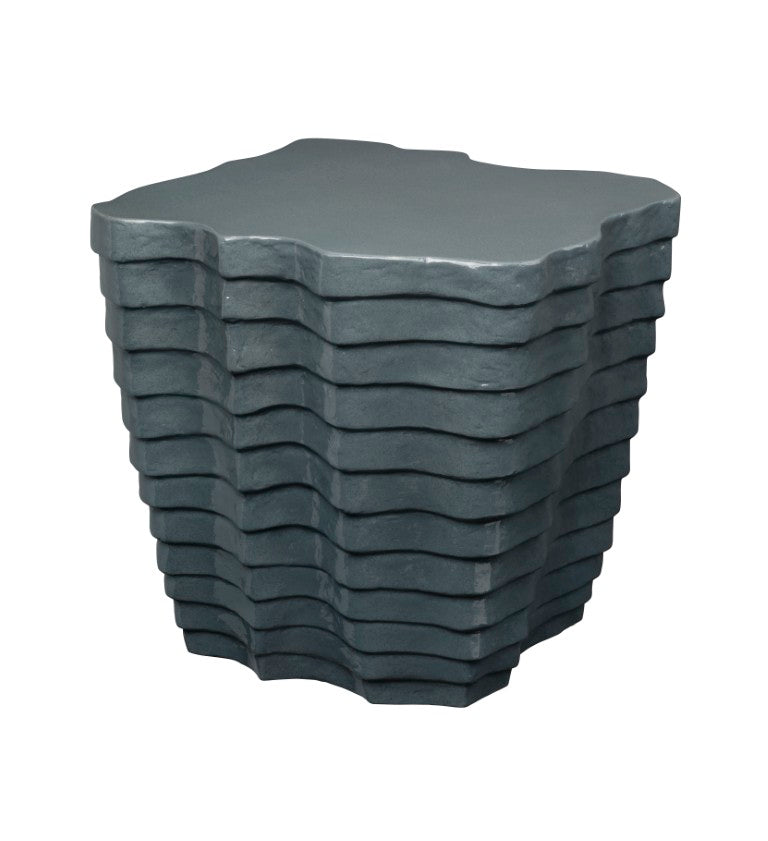 Jamie Young Co. Strata Sculptural Side Table In Slate Blue Glaze — Glass Fiber Reinforced Concrete, Indoor/Outdoor Elegance 18"H x 18"W x 18"D 20STRA-STSL