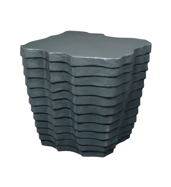 Jamie Young Co. Strata Sculptural Side Table In Slate Blue Glaze — Glass Fiber Reinforced Concrete, Indoor/Outdoor Elegance 18"H x 18"W x 18"D 20STRA-STSL