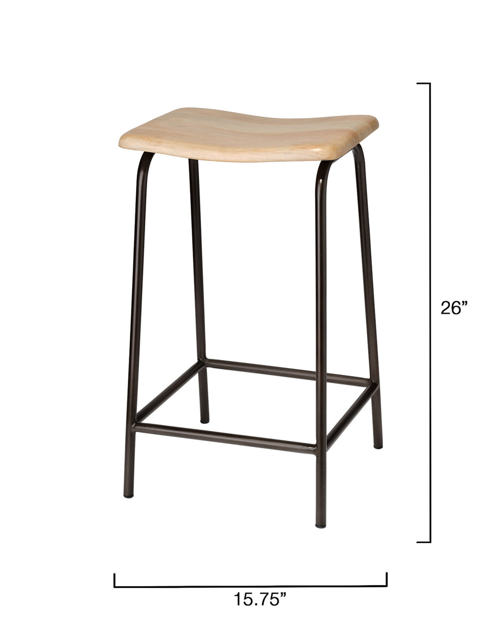 Jamie Young Co. Bend Iron Counter Stool With Bleached Mango Wood Seat, Hand-Forged Matte Black Base, Ergonomic Comfort 20BEND-CSBW