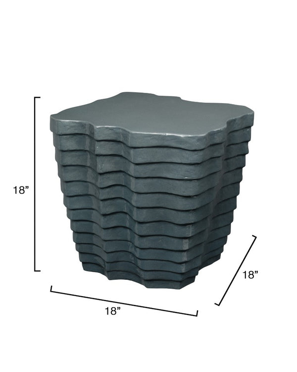 Jamie Young Co. Strata Sculptural Side Table In Slate Blue Glaze — Glass Fiber Reinforced Concrete, Indoor/Outdoor Elegance 18"H x 18"W x 18"D 20STRA-STSL