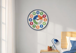 Monarch Specialties Clocks, 18" Round Silent Quartz Kids Wall Clock With Multi-Color Dial And Large Numerals For Learning WHITE,BLUE,GREEN,ORANGE,RED,YELLOW I 9101