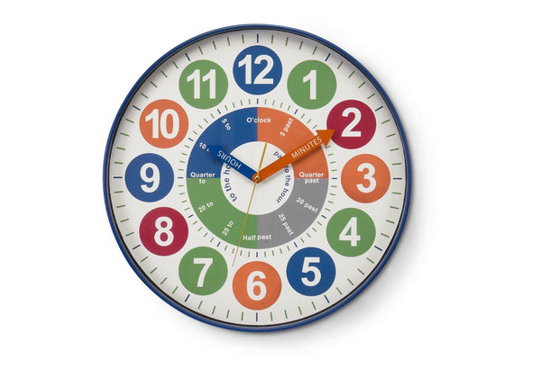 Monarch Specialties Clocks, 18" Round Silent Quartz Kids Wall Clock With Multi-Color Dial And Large Numerals For Learning WHITE,BLUE,GREEN,ORANGE,RED,YELLOW I 9101
