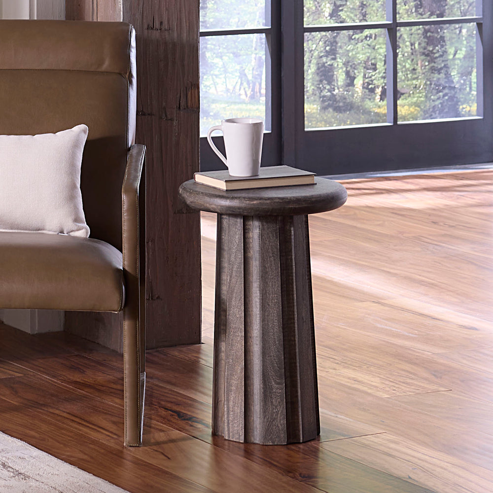 Jamie Young Co. Cremini Handcrafted Mango Wood Side Table In Grey Wash — Fluted Sculptural Base, 21"H X 14"W компакт 20CREM-STGR