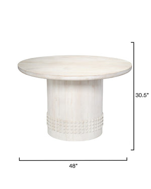 Jamie Young Co. Studded Wood Bistro Dining Table White Washed — Hand‑Carved Mango Wood, Studded Band, Seats 8, 48" 20STUD-BTWH