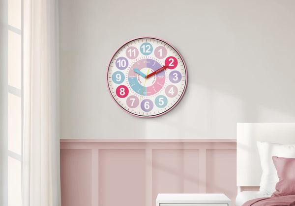 Monarch Specialties Clocks, 18" Round Juvenile Wall Clock With Multi-Color Dial, Large Numerals & Silent Quartz Movement WHITE,GREEN,PINK,PURPLE,YELLOW I 9102
