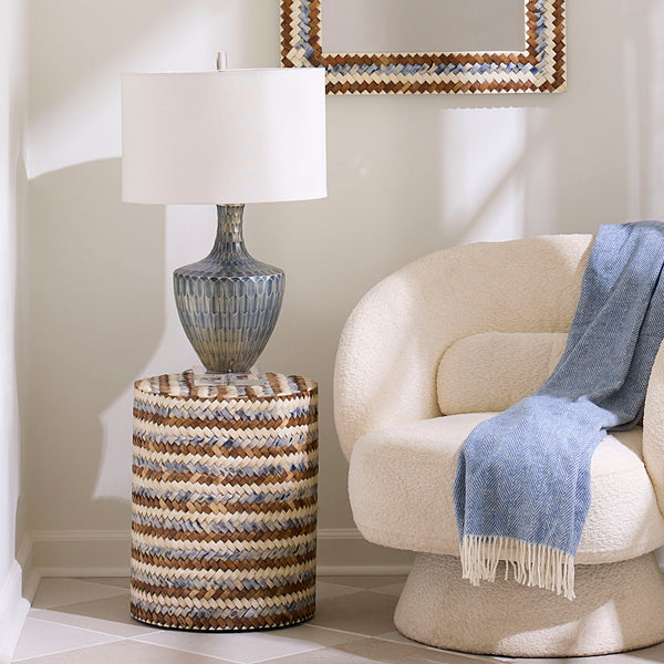 Jamie Young Co. Interwoven Buffalo Bone & Teak Side Table — Handcrafted Braided Inlay, Coastal-Contemporary Accent (18"H) 20INTE-STBL