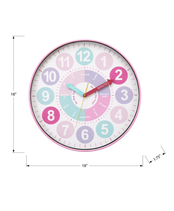 Monarch Specialties Clocks, 18" Round Juvenile Wall Clock With Multi-Color Dial, Large Numerals & Silent Quartz Movement WHITE,GREEN,PINK,PURPLE,YELLOW I 9102