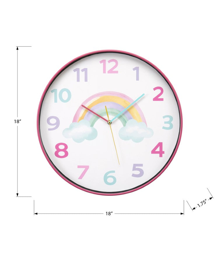 Monarch Specialties Clocks, 18" Round Juvenile Wall Clock With Silent Quartz Movement, Multi-Color Face For Kids WHITE,GREEN,PINK,PURPLE,YELLOW I 9103