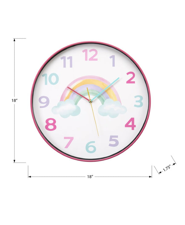 Monarch Specialties Clocks, 18" Round Juvenile Wall Clock With Silent Quartz Movement, Multi-Color Face For Kids WHITE,GREEN,PINK,PURPLE,YELLOW I 9103
