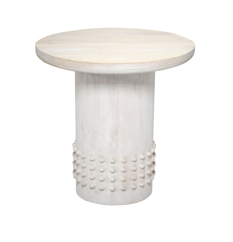 Jamie Young Co. Studded Handcrafted Mango Wood Coffee Table With Whitewashed Finish, Carved Stud Band Accent, Coastal Contemporary Elegance 24"H x 24"W x 24"D 20STUD-STWH