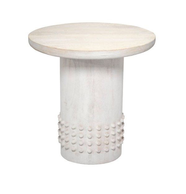 Jamie Young Co. Studded Handcrafted Mango Wood Coffee Table With Whitewashed Finish, Carved Stud Band Accent, Coastal Contemporary Elegance 24"H x 24"W x 24"D 20STUD-STWH