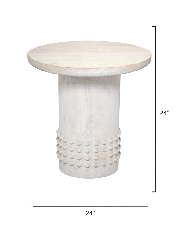 Jamie Young Co. Studded Handcrafted Mango Wood Coffee Table With Whitewashed Finish, Carved Stud Band Accent, Coastal Contemporary Elegance 24"H x 24"W x 24"D 20STUD-STWH