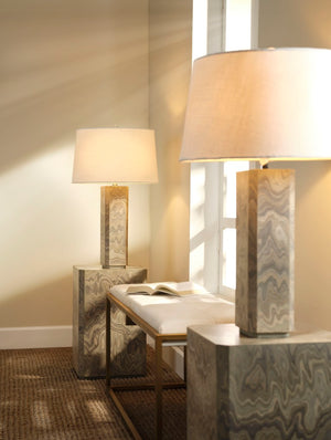 Jamie Young Co. Vale Veneer Side Table In Sand Grey With Strata Wood Grain Veneer, Chamfered Corners & Neutral Style 20VALE-STSA