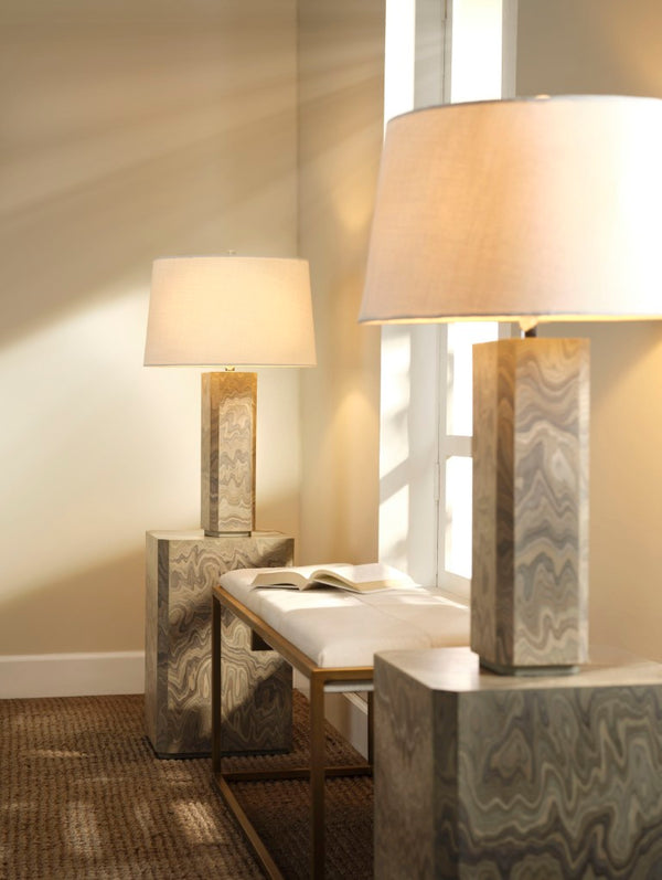 Jamie Young Co. Vale Veneer Side Table In Sand Grey With Strata Wood Grain Veneer, Chamfered Corners & Neutral Style 20VALE-STSA