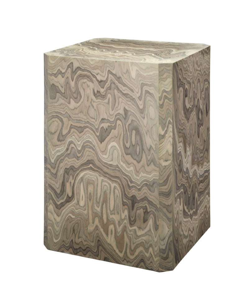 Jamie Young Co. Vale Veneer Side Table In Sand Grey With Strata Wood Grain Veneer, Chamfered Corners & Neutral Style 20VALE-STSA
