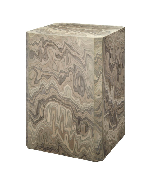 Jamie Young Co. Vale Veneer Side Table In Sand Grey With Strata Wood Grain Veneer, Chamfered Corners & Neutral Style 20VALE-STSA
