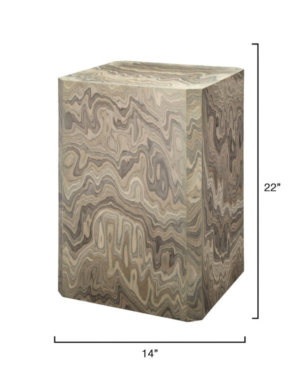 Jamie Young Co. Vale Veneer Side Table In Sand Grey With Strata Wood Grain Veneer, Chamfered Corners & Neutral Style 20VALE-STSA