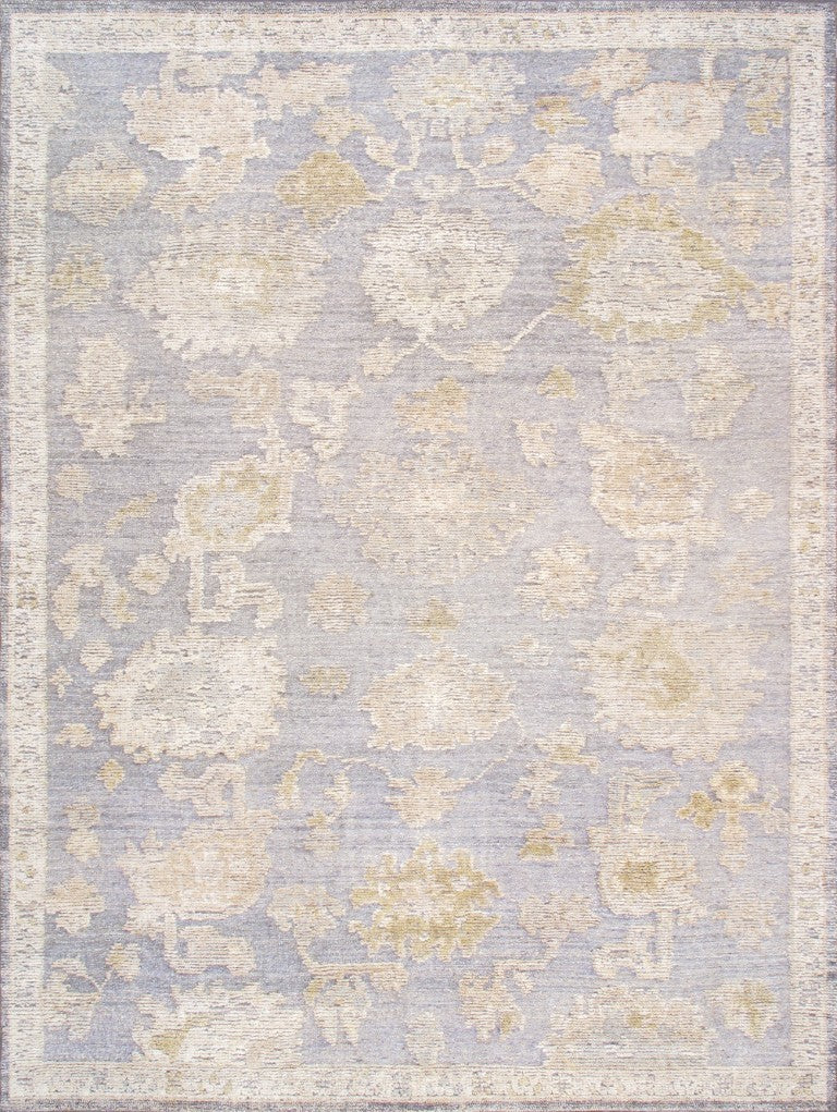 Pasargad Pasargad Hand-Knotted Oushak Wool Rug 9'1"x10'3" Grey Blue Geometric Vintage Finish, Durable Elegance PLO-110 9X10