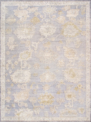 Pasargad Pasargad Hand-Knotted Oushak Wool Rug 9'1"x10'3" Grey Blue Geometric Vintage Finish, Durable Elegance PLO-110 9X10