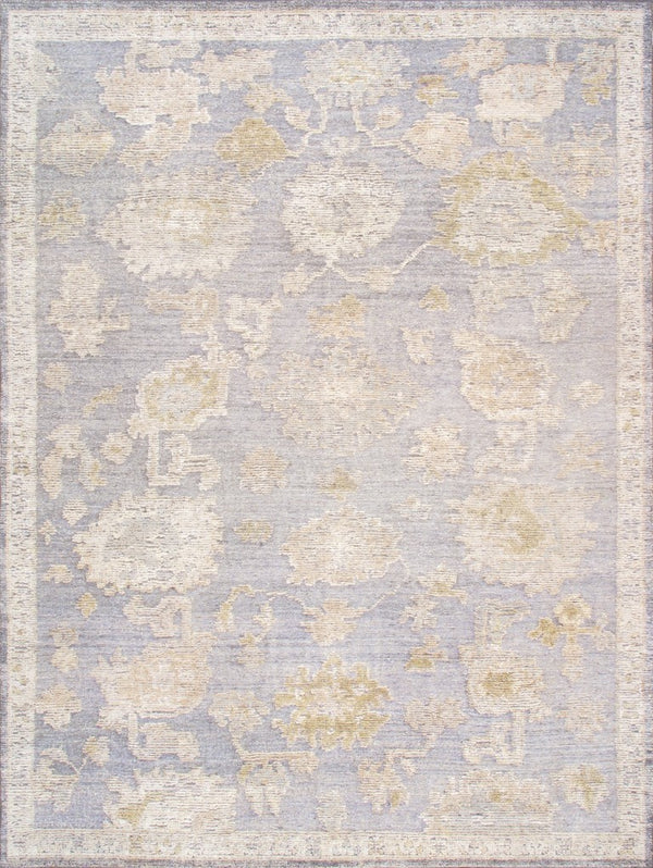 Pasargad Pasargad Hand-Knotted Oushak Wool Rug 9'1"x10'3" Grey Blue Geometric Vintage Finish, Durable Elegance PLO-110 9X10