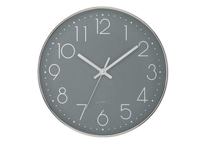 Monarch Specialties Clocks, 12" Round Silent Wall Clock With Silver Frame, Large Numerals, Modern Minimalist Design GREY I 9107