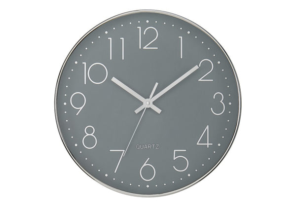 Monarch Specialties Clocks, 12" Round Silent Wall Clock With Silver Frame, Large Numerals, Modern Minimalist Design GREY I 9107