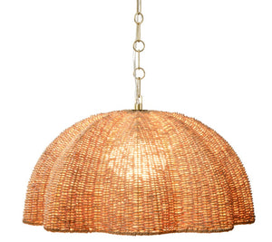 Jamie Young Co. Rosemary Artisanal Palm Leaf Pendant Lamp With Hand-Blown Glass Globe, Burnished Brass Accents, Adjustable Height 11.25"H x 24"W x 24"D 5ROSE-SMNA
