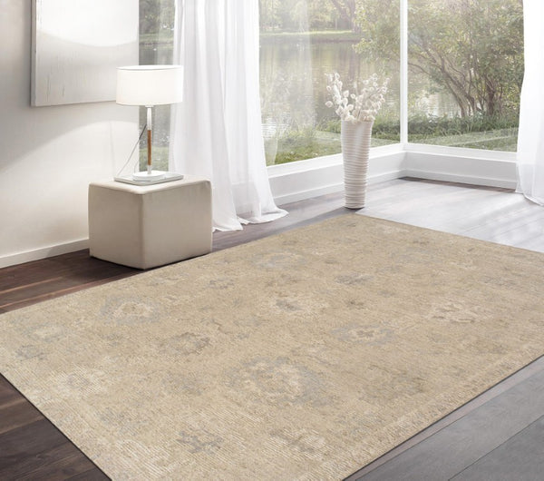 Pasargad Pasargad Oushak Hand-Knotted Cream Wool Rug 8'3" x 10'3" — Plush, Durable Geometric Vintage Charm PLO-72 8X10