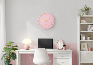 Monarch Specialties Clocks, 12" Round Wall Clock With Quiet Quartz Movement And Glass Cover For Modern Spaces PINK,GOLD I 9108