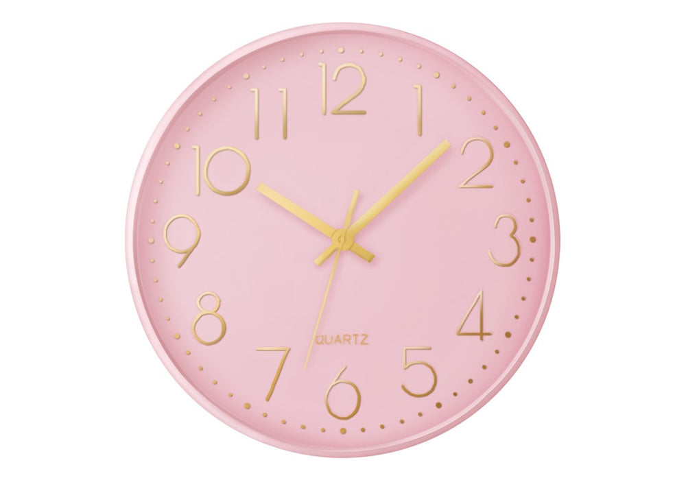 Monarch Specialties Clocks, 12" Round Wall Clock With Quiet Quartz Movement And Glass Cover For Modern Spaces PINK,GOLD I 9108
