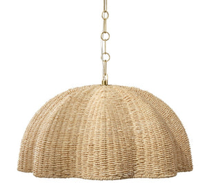 Jamie Young Co. Rosemary Artisanal Palm Leaf Pendant Lamp With Hand-Blown Glass Globe, Burnished Brass Accents, Adjustable Height 11.25"H x 24"W x 24"D 5ROSE-SMNA