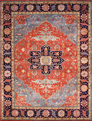 Pasargad Pasargad Serapi Hand-Knotted Wool Rug 4'10" x 8'0" — Rust & Navy Vintage Patina, Durable Artisanal Pile PSJ-23A 5x8