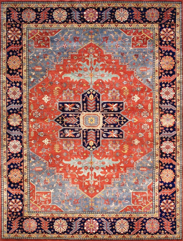 Pasargad Pasargad Serapi Hand-Knotted Wool Rug 4'10" x 8'0" — Rust & Navy Vintage Patina, Durable Artisanal Pile PSJ-23A 5x8