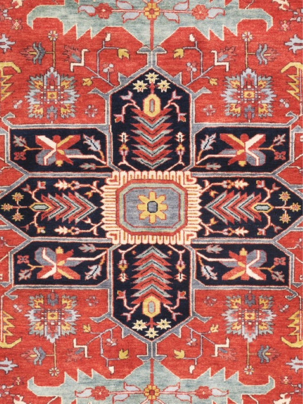 Pasargad Pasargad Serapi Hand-Knotted Wool Rug 4'10" x 8'0" — Rust & Navy Vintage Patina, Durable Artisanal Pile PSJ-23A 5x8