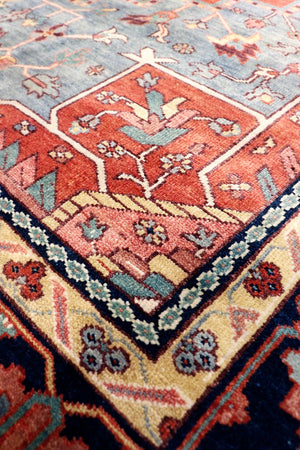 Pasargad Pasargad Serapi Hand-Knotted Wool Rug 4'10" x 8'0" — Rust & Navy Vintage Patina, Durable Artisanal Pile PSJ-23A 5x8