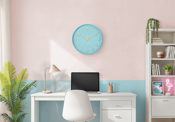 Monarch Specialties Clocks, 12" Round Wall Clock With Silent Quartz Movement, Glass Cover, Modern Living Decor BLUE,GOLD I 9109