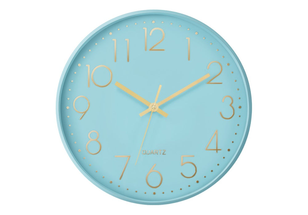 Monarch Specialties Clocks, 12" Round Wall Clock With Silent Quartz Movement, Glass Cover, Modern Living Decor BLUE,GOLD I 9109