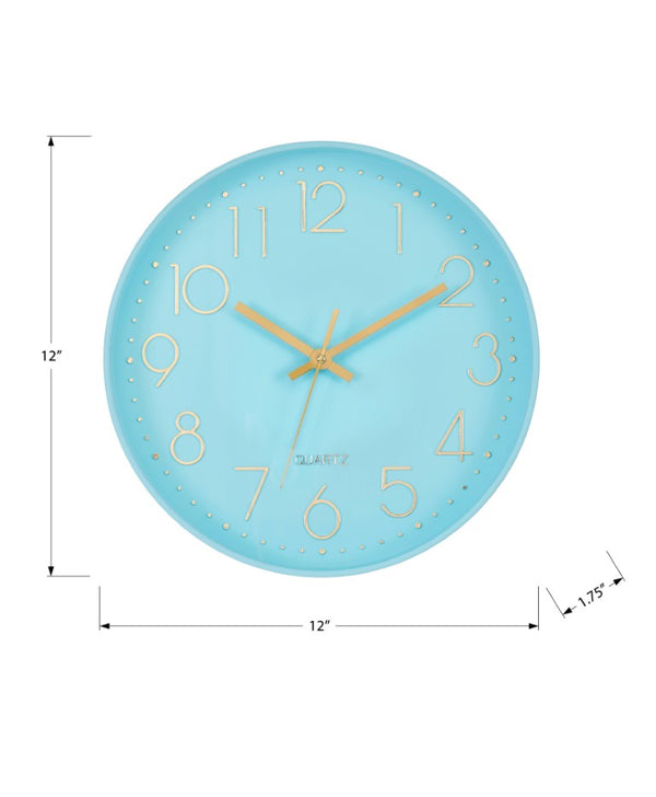 Monarch Specialties Clocks, 12" Round Wall Clock With Silent Quartz Movement, Glass Cover, Modern Living Decor BLUE,GOLD I 9109