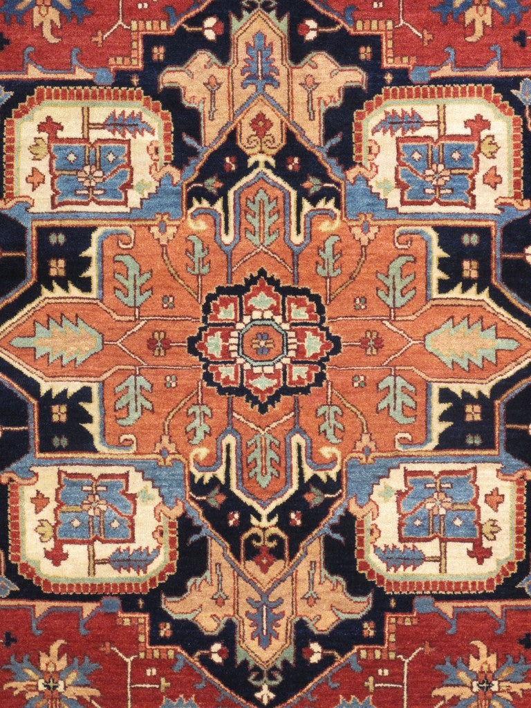 Pasargad Pasargad Serapi Hand-Knotted Wool Rug in Rust & Navy — 100% Hand-Spun Wool, Vintage Patina, Plush Durable Texture 11'10'' X 15' 0'' PB-1058 12X15