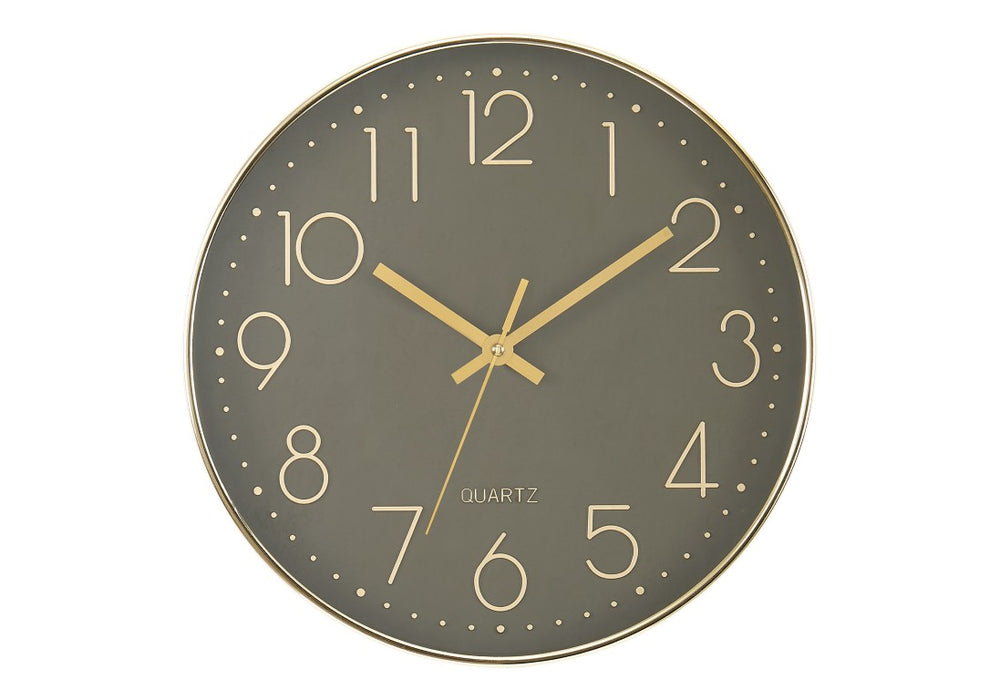 Monarch Specialties Clocks, 12" Round Wall Clock With Dark Bronze Face And Shimmer Frame — Silent Quartz, Modern Style BLACK,GOLD I 9110