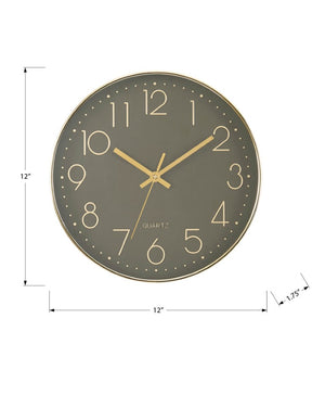 Monarch Specialties Clocks, 12" Round Wall Clock With Dark Bronze Face And Shimmer Frame — Silent Quartz, Modern Style BLACK,GOLD I 9110