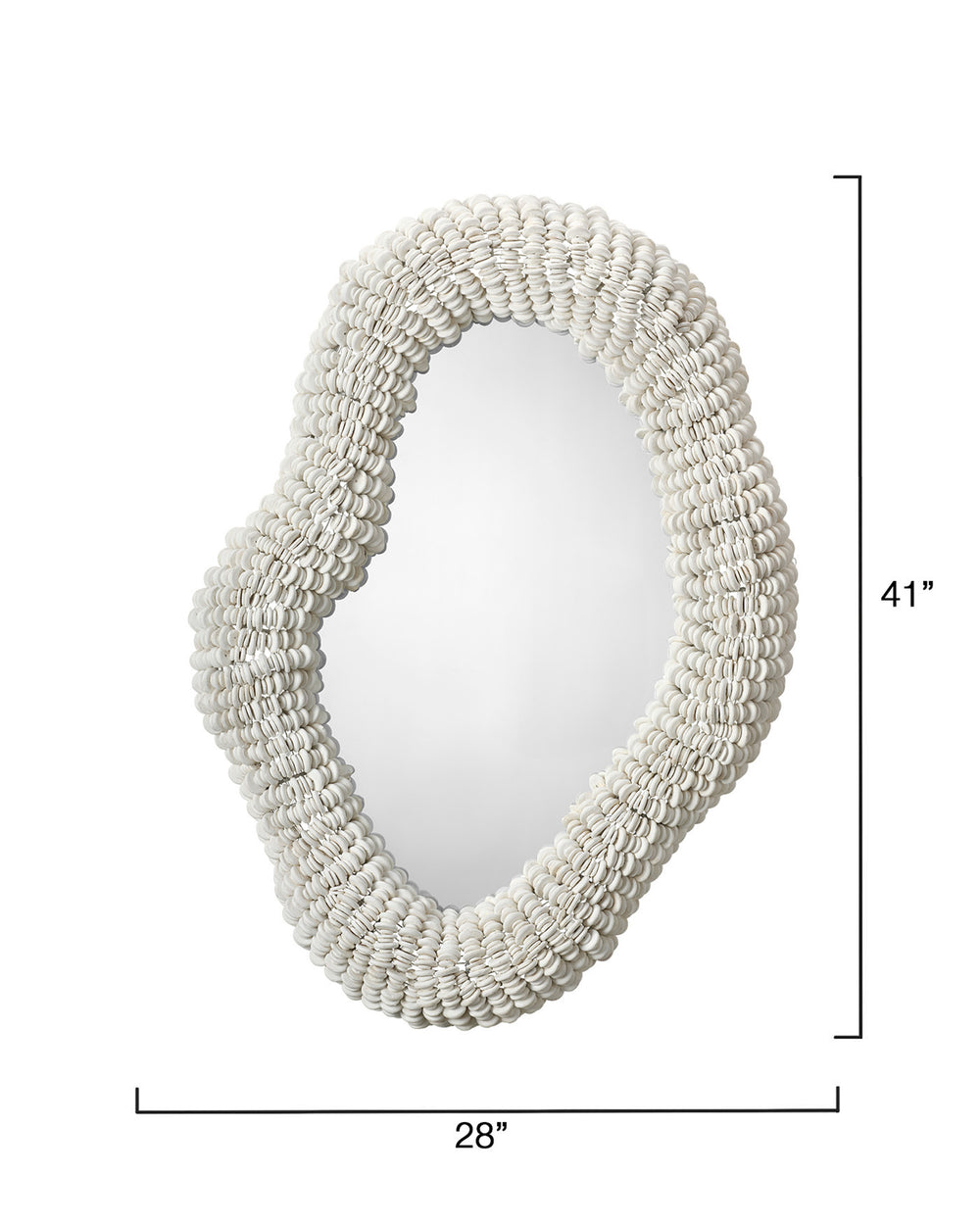 Jamie Young Co. Amoeba Hand‑Carved Wood Beaded Wall Mirror With Mango & Acacia Beads, Organic Silhouette, 41" H 6AMOE-MIWH