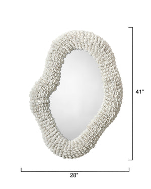 Jamie Young Co. Amoeba Hand‑Carved Wood Beaded Wall Mirror With Mango & Acacia Beads, Organic Silhouette, 41" H 6AMOE-MIWH