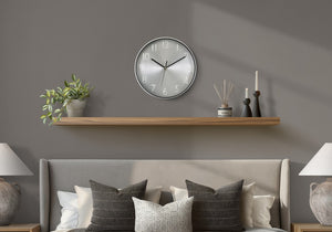 Monarch Specialties Clocks, 12" Round Wall Clock With Metallic Face And Silent Quartz Movement For Modern Rooms SILVER,BLACK I 9111