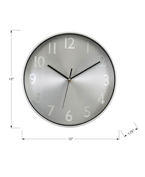 Monarch Specialties Clocks, 12" Round Wall Clock With Metallic Face And Silent Quartz Movement For Modern Rooms SILVER,BLACK I 9111