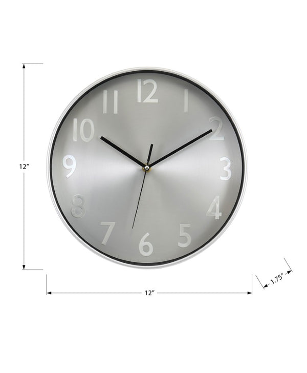 Monarch Specialties Clocks, 12" Round Wall Clock With Metallic Face And Silent Quartz Movement For Modern Rooms SILVER,BLACK I 9111
