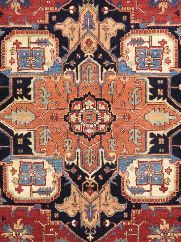 Pasargad Pasargad Serapi Hand-Knotted Wool Rug in Rust & Navy — 100% Hand-Spun Wool, Vintage Patina, Plush Durable Texture 8' 0'' X 10' 1'' PB-1058 8X10