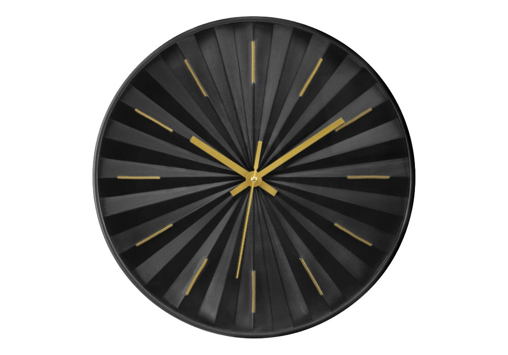 Monarch Specialties Clocks, 12" Round Silent Wall Clock With Minimalist Face, Elegant Hands, Modern Starburst Design BLACK,GOLD I 9113