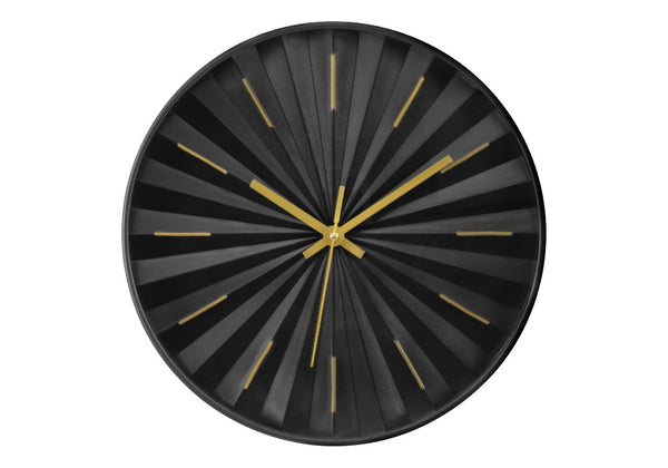 Monarch Specialties Clocks, 12" Round Silent Wall Clock With Minimalist Face, Elegant Hands, Modern Starburst Design BLACK,GOLD I 9113