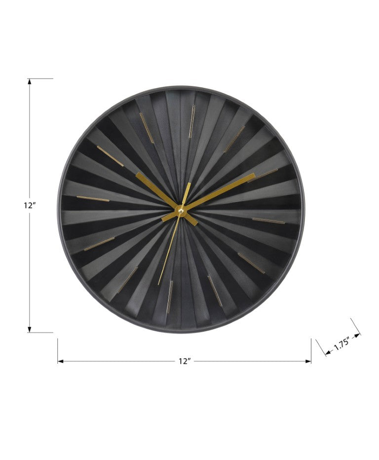 Monarch Specialties Clocks, 12" Round Silent Wall Clock With Minimalist Face, Elegant Hands, Modern Starburst Design BLACK,GOLD I 9113